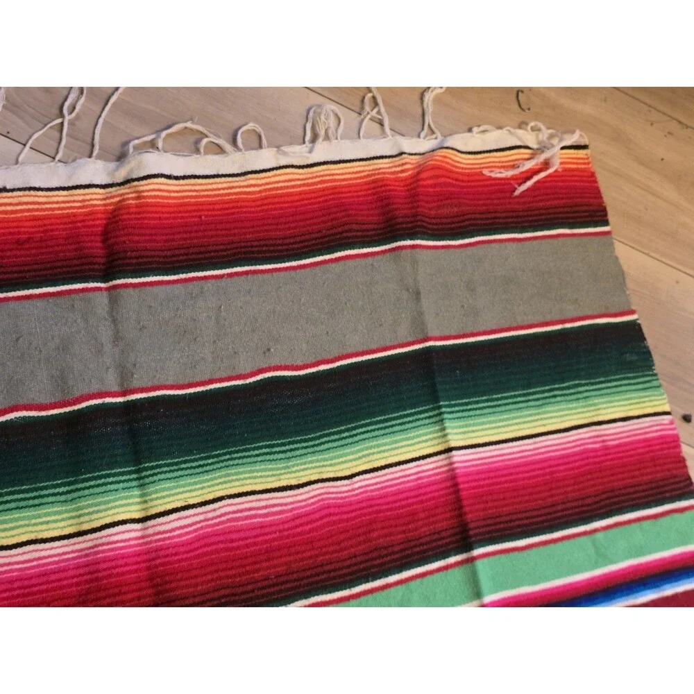 Vintage Mexican Sarape Blanket Rainbow Saltillo Stripe Blanket Throw 80x45